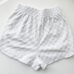 White Checkered Texture Towel Shorts